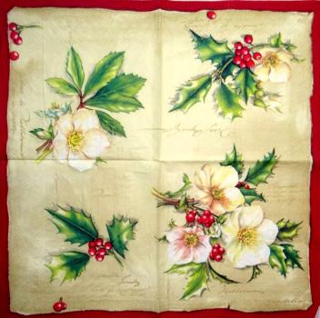 004 Christmas Flowers - 3-ply (cream/red) - Ihr
